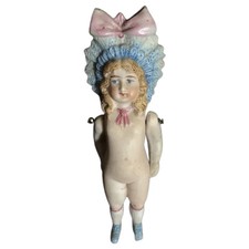 Antique German Fancy All Bisque Doll Bonnet Head Dollhouse picture