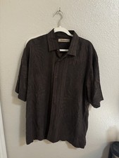 Tommy Bahama Shirt Men’s L Brown Chocolate Silk Hawaiian Floral Button Up Casual picture