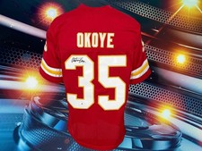 CHRISTIAN OKOYE AUTOGRAPHED CUSTOM KANSAS CITY CHIEFS RED JERSEY COA JSA picture