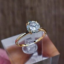 2.8ct Round Moissanite Engagement Ring Classic Solitaire 14k Yellow Gold Plated picture