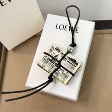Loewe Newspaper Pendant Cowhide Leather Strap Anagram Pebble Bag Charm Gift picture