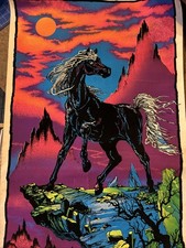 Vtg 1975 “ Velva-Print  “BLACK STALLION” PP-446 Flocked Blacklight Poster 35x23” picture