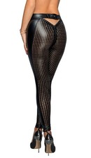 Noir Handmade - Striking Wetlook Leggings In Laser Cut Look Black - S-3XL picture