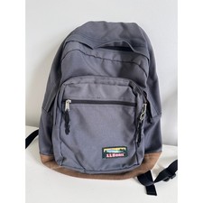 Vtg LL Bean Backpack 90s Leather Suede Bottom Canvas USA Made Retro picture