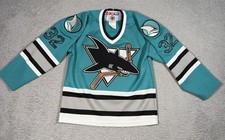 Vintage San Jose Sharks Arturs Irbe #32 Youth Jersey Boys S/M NHL Hockey CCM picture