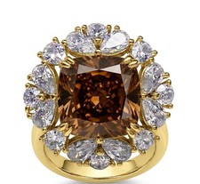 6.20 Ct Certified Cushion Brown Natural Diamond Ring VVS1 Yellow Gold Finish picture