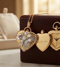 Vintage RJ Graziano Heart Pendant Locket with Watch Clock Inside - New Old Stock picture