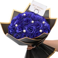 Waipfaru Blue Glitter Roses Bouquet, DIY Fake Flowers Bouquet picture