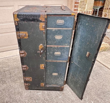 Antique Marshall Field & Co Chicago Wardrobe Steamer Trunk Cabinet w Drawers Key picture