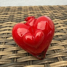 Vintage Red Art Glass Double Heart Paperweight Sculpture 3