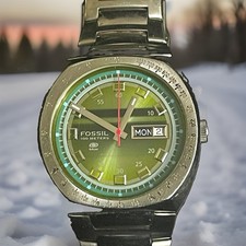 Fossil Blue AM-3850 Green Sunburst Dial Day Date 44mm Men’s Quartz Watch  picture