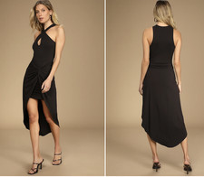 Lulus Easily Elegant Black Halter Cutout High Low Midi Dress Medium M picture