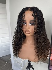 UNice Brown Wet and Wavy Ombre Burmese Curly GLUELESS Human Hair Wig 20” picture