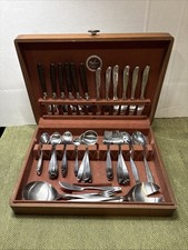 Vintage Naken’s Flatware Chest 58 Pieces Original Knives Forks Spoons + More picture