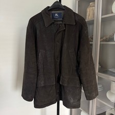 Burberry Suede Dark Brown Chore Coat L Thinsulate Insulated Leather Barn Jacket picture