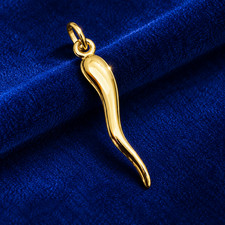 14K Solid Yellow Gold Italian Horn Cornicello Charm Pendant 28mm picture