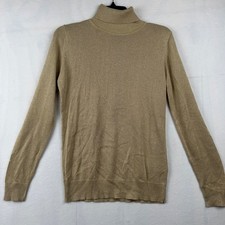 Joseph A Metallic Turtleneck Sweater Khaki Light Gold J2F1000692S Womens M picture