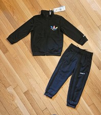 NEW ADIDAS Toddler Little Boy Full-zip Jacket & Pant Tracksuit Set, Black (4T) picture