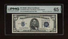 DBR 1934-D $5 Silver Gem Fr. 1654Wi Wide I SA Block PMG 65 EPQ Serial S14740769A picture