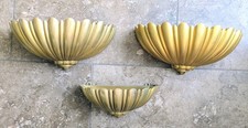 Trio Vntg Syroco Gold Plastic Shell-Shaped Wall Sconce Planters  picture