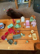 Vintage Dollhouse Miniature Lot Pcs Fine Wood Furniture & Dolls picture