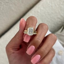 3.20CT Radiant-Cut VS Lab Grown Diamond Bridal Wedding Ring Set 14K Yellow Gold picture