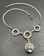 Vintage Art Deco Unique Old Rhinestone Crystal Circle Pendant Necklace READ picture