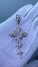 Men's Genuine D/VVS Moissanite Praying Hand Cross Pendant IN 925 Sterling Silver picture