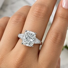 3.5Ct Cushion Cut Lab Grown Diamond Engagement 14K White Gold Three-Stone Ring picture