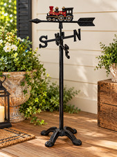 Vintage Cast Iron Train Directional Weathervane Steam Locomotive Rustic Garden picture