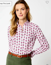 J. Crew Women's Pink Multi Floral Cotton Poplin Ruffle Button-Up Shirt L picture