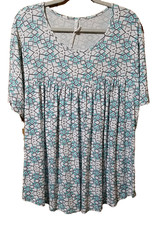 TENCEDE WOMAN SIZE 2X BLACK/AQUA PRINT  SWING TOP SHORT SLEEVE ROUND NECK  NWT picture
