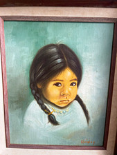 Quigley Original Oil on Canvas Native American Girl Portrait 8x10 Signed . picture