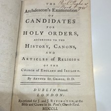 Arthur St. George Archdeacon's Examination Holy Orders Leather London 1751 picture