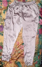 HOT KISS Women’s Gray Satin Jogger Pants L Stretch Pockets Drawstring picture