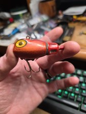 Rare / Unusually Vintage Fishing Lure Orange Popper Type Red Tail Screw On picture