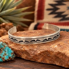 Rick Enriquez Navajo Sterling Silver Stamped Cuff Bracelet Signed Handmade picture