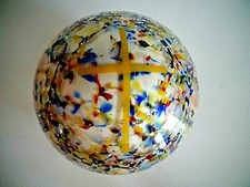 Antique Blown Art Glass Magnum Layered CROSS Paperweight Silver Mica Flecks picture
