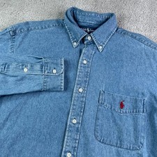 Vintage Ralph Lauren Shirt Mens Small Blue Denim Big Shirt Classic NBC Olympics picture