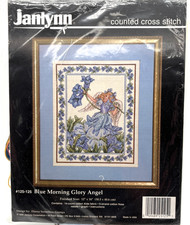 Janlynn Vintage Sealed Cross Stitch Kit Blue Morning Glory Angel 1995 12x16 picture