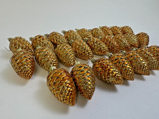 Vintage Glass Glitter Pinecone Christmas Ornaments, Lot of ~24, Amber Gold picture