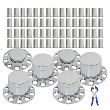 Chrome Flat Top Hub Cover Kit Lug Nut Wheel Axle Covers For Semi Truck 33mm picture