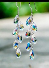 Long Aurora Borealis Earrings Iridescent Dangle Clear Rainbow Crystal Earrings picture