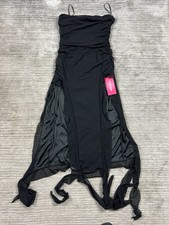 Shein Icon Dress Bodycon Womens Medium Black Strapless Side Slit Sheer Overlay picture