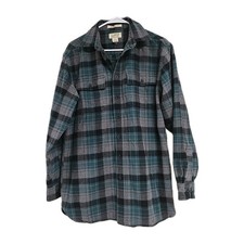 L.L. Bean Traditional Fit Chamois Cloth Tartan Plaid Green Black Men’s Sz M TALL picture