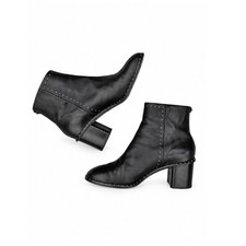 Rag & Bone Black Leather Studded Block Heel Ankle Boots EU 40 US 9.5 Italy picture