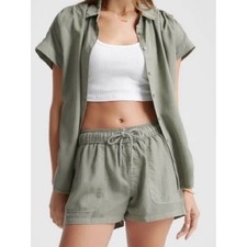 Quince Vintage Wash Tencel Camp Shirt Olive Green Size L picture