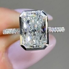 2.30ctw Radiant Cut Moissanite Bezel Set Engagement Ring 14K White Gold Plated picture