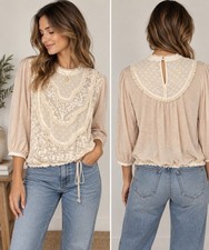ANTHROPOLOGIE TINY Embroidered Blouse Romantic Victorian Size L Ivory NWT $118 picture