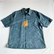 Jamaica Jaxx Men’s Blue 100% Silk Hawaiian Floral Jacquard Shirt L picture